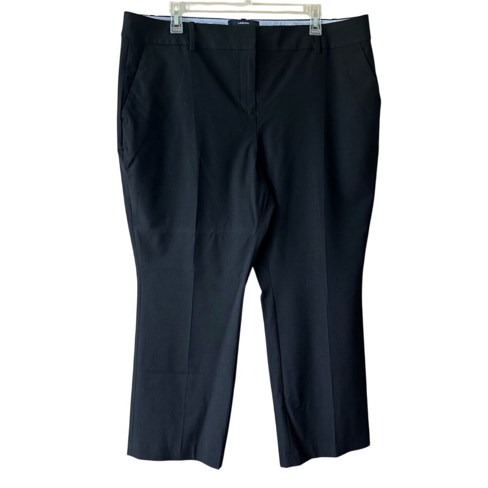 Lands’ End Trouser Pant Wide Leg Mid-Rise Stretch Black 18P Petite Classic Work